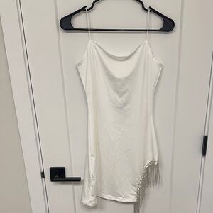 Fun White Party Dress with Fringe Detail